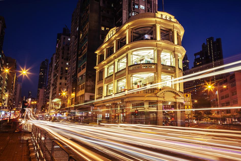Light Trail Old Buildings