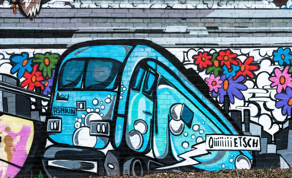 vehicle on colorful graffiti
