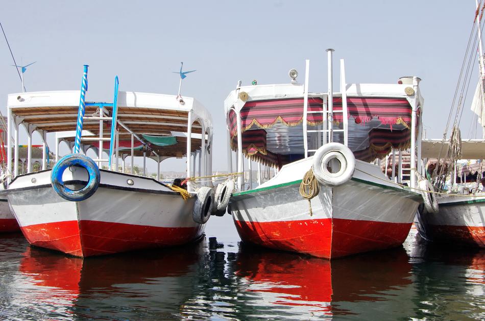 motor boats at the pier in Aswan, Egypt