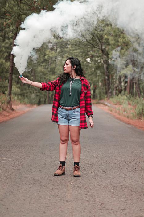 Portrait of girl with Smoke on Road
