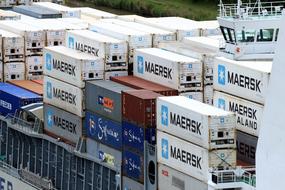 Container Ship in the port close-up