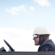 portrait of Race Driver man in helmet