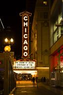 Beautiful and colorful light sign of the Chicago Theater, at the night