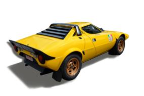 Beautiful, yellow model of Lancia Stratos, at white background, on clipart