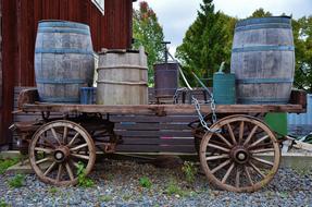 Old, wooden horse carriage with the barrels