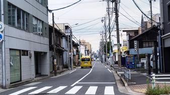 Colorful street, with the yellow car, in Japan
