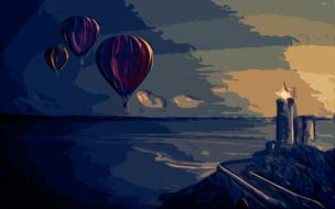 artist painting of balloons over the sea