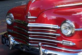 closeup view of red retro automobile