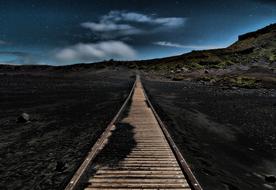 road to the volcano at night