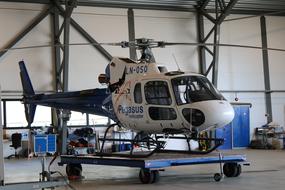 transportation of the helicopter in the hangar