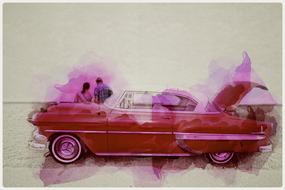 oldtimer car people pink drawing
