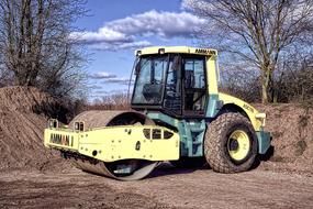 yellow tractor trees
