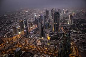 skyline of coastal city at night, oae, dubai