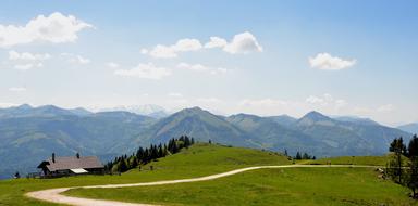 Beautiful landscape with the house on the green Alps in Austria