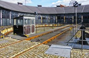 rails in a locomotive shed