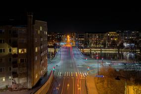 Cityscape of Turku, with buildings and colorful lights, at the night