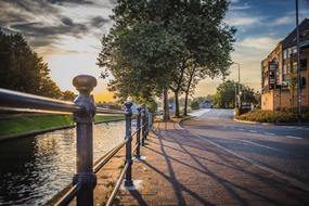 river and Street at Sunset