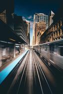 railway traffic in the city in a blurred background