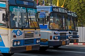 buses at the bus station in bangkok, thailand