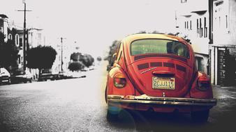 sepia, red retro vw car