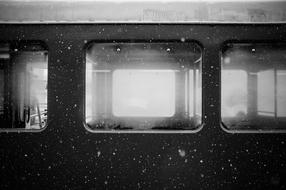 empty subway car, detail, black and white