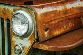 Vintage Headlight of Jeep Rusty car