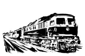 monochrome clipart of diesel locomotive railway