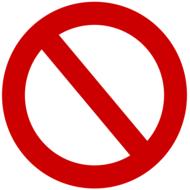 Red ban shield sign at white background, clipart