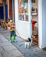 Boy with Dog and Street Market