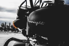 Black Motorbike Close-Up