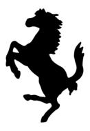 Beautiful, black silhouette of the standing horse, at white background, clipart