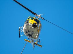 Fire Fighting Helicopter in the blue sky close up