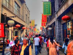 Beautiful and colorful cityscape of the Front Gate, with people, in Beijing, China