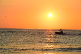 boat on Water Sea at Sunset