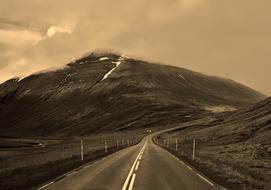 sepia, mountain highway in Iceland