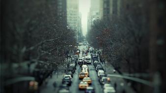 panoramic view of city traffic in blurred background