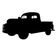 black silhouette of a truck on a white background