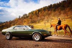 horse and car ride in the countryside