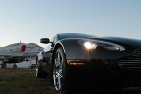 Exotic Car Aston Martin Sports close up at dusk