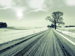 country road covered with snow in winter