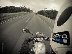 Rider recording motorcycle ride on GoPro