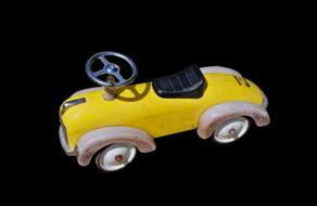 Model of the yellow running car, at black backround, clipart