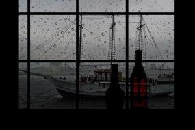 Rain Drops on window and Old Ship