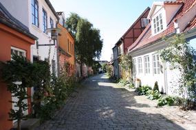 panorama of a cobbled street in Aarhus, Denmark