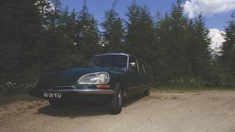 vintage citroen car on the background of trees