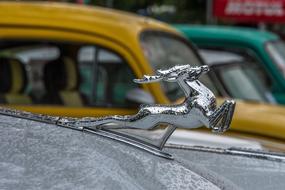 Volga Retro Car close-up on blurred background