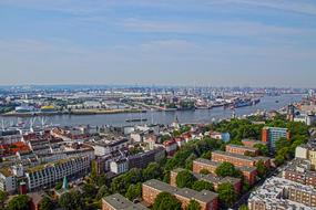 panorama of buildings and port in Hamburg, Germany