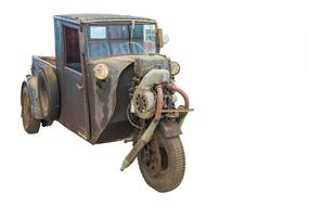 Model of the old, retro, rusty car, at white background, clipart