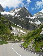 Beautiful landscape with the Susten Pass among the mountains with snow, in Switzerland