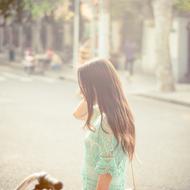 girl Walking on street at sunlight